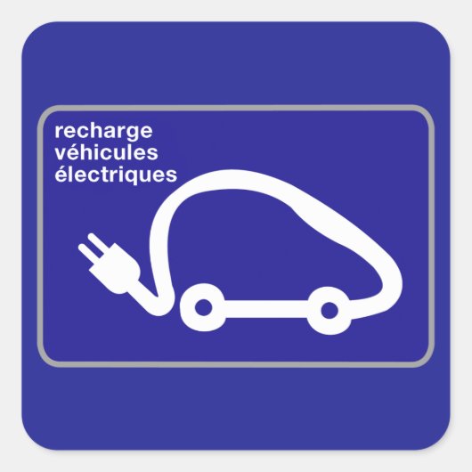 Recharge Stn Electric Cars, Traffic Sign, France スクエアシール (正面)