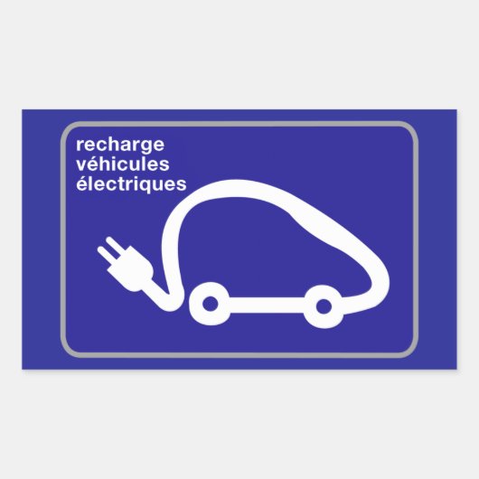 Recharge Stn Electric Cars, Traffic Sign, France 長方形シール (正面)