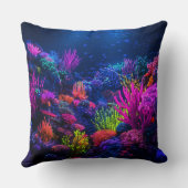 Récif corallien néon bioluminescent 🌟 クッション (裏面)