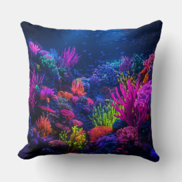Récif corallien néon bioluminescent 🌟 クッション