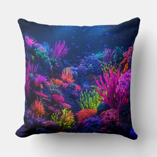 Récif corallien néon bioluminescent 🌟 クッション (正面)