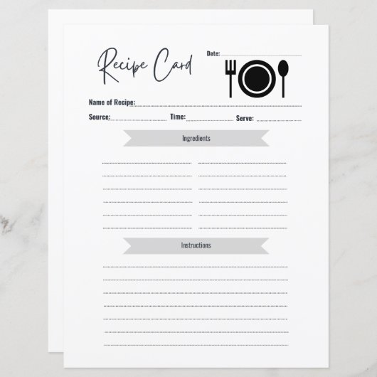 Recipe Card | Blank Write In Card Minimal Elegant (正面/裏面)