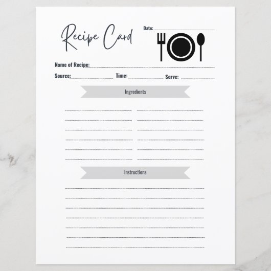 Recipe Card | Blank Write In Card Minimal Elegant (正面)