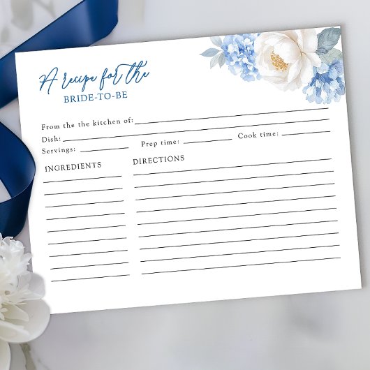 Recipe Card for the Bride-to-Be – Blue Floral
