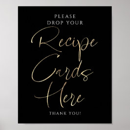 Recipe Cards Black and Gold Bridal Shower Sign ポスター