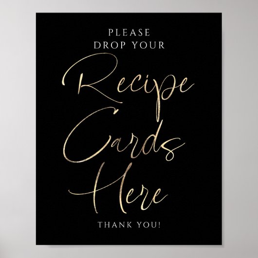 Recipe Cards Black and Gold Bridal Shower Sign ポスター (正面)