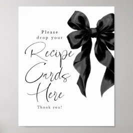 Recipe Cards Black Bow Bridal Shower Sign ポスター