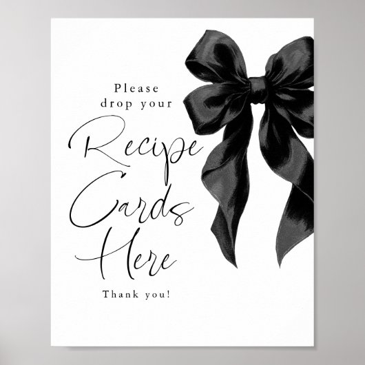 Recipe Cards Black Bow Bridal Shower Sign ポスター (正面)