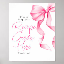 Recipe Cards Blush Pink Bow Bridal Shower Sign ポスター