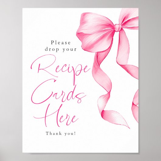 Recipe Cards Blush Pink Bow Bridal Shower Sign ポスター (正面)