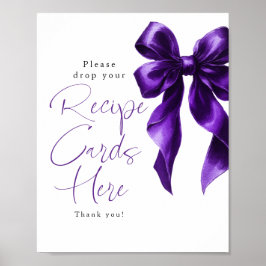 Recipe Cards Dark Purple Bow Bridal Shower Sign ポスター