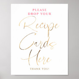 Recipe Cards Pink and Gold Bridal Shower Sign ポスター