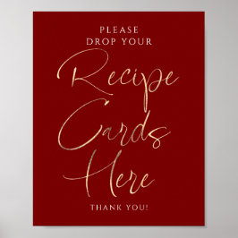 Recipe Cards Red and Gold Bridal Shower Sign ポスター