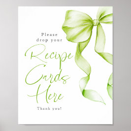 Recipe Cards Sage Green Bow Bridal Shower Sign ポスター