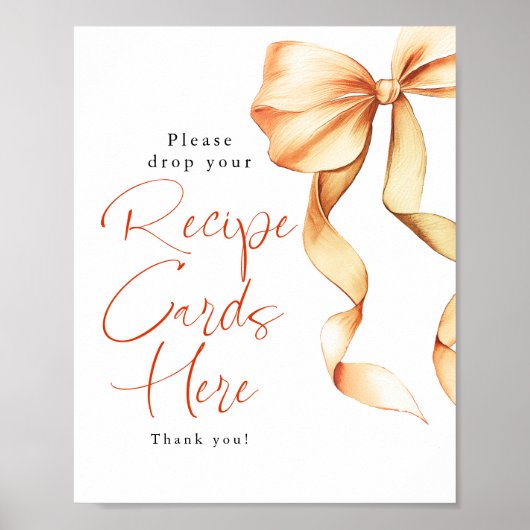 Recipe Cards Terracotta Bow Bridal Shower Sign ポスター (正面)
