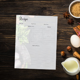 Recipe cookbook page insert