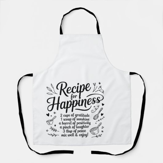 Recipe for Happiness Family Recipe Kitchen Quotes エプロン (正面)