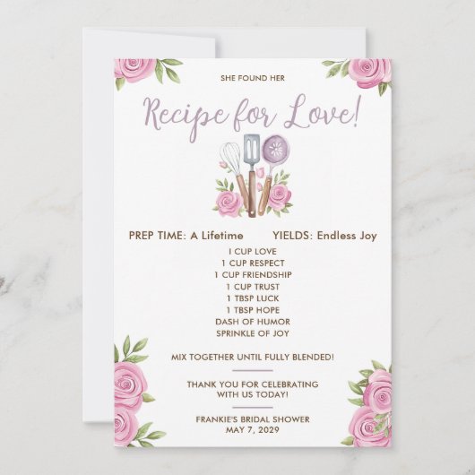 Recipe for Love Bridal Shower Favor Cards 招待状 (正面)