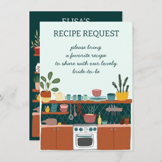 RECIPE REQUEST Bridal Shower Cute Recipe Request エンクロージャーカード (正面/裏面)