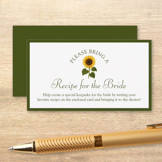 Recipe Request Card for Bridal Shower Sunflower エンクロージャーカード