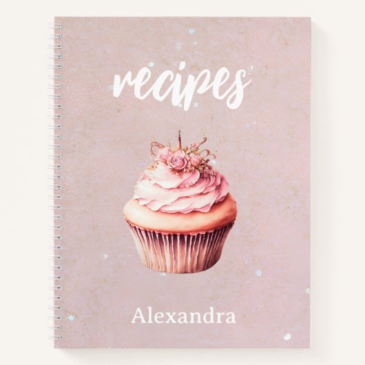 Recipes Pink Glitter Cupcake Personalised Notebook ノートブック (正面)