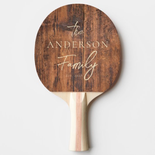 Reclaimed Wood Hand Written Family Name 卓球ラケット (正面)