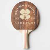 Reclaimed Wood Irish Lucky Clover Wedding Crest 卓球ラケット (裏面)