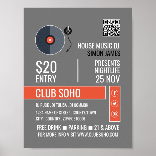 Record Playerロゴ、プロフェッショナルDJ 広告's ポスター (正面)