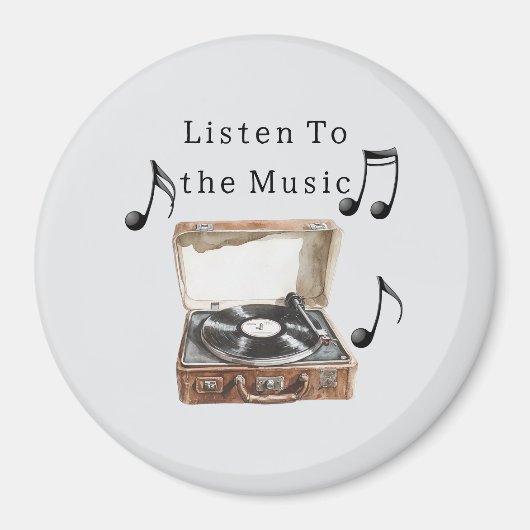 Record Player Music Notes マグネット (正面)