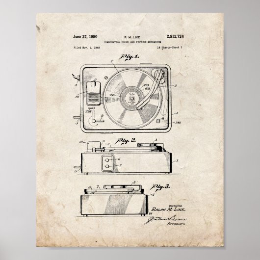 Record Player Patent - Old Look ポスター (正面)