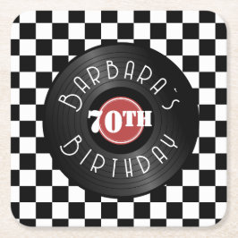 Record Player Rock N Roll Themed Birthday Party スクエアペーパーコースター