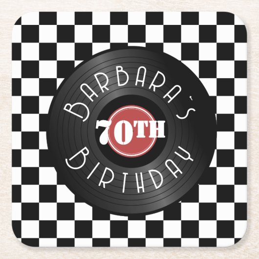 Record Player Rock N Roll Themed Birthday Party スクエアペーパーコースター (正面)