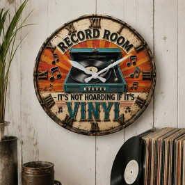 Record Room Vinyl Vintage Turntable Music Decor ラージ壁時計