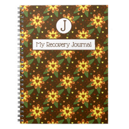 Recovery Journal Brownおよび金ゴールドフローラノートブック ノートブック