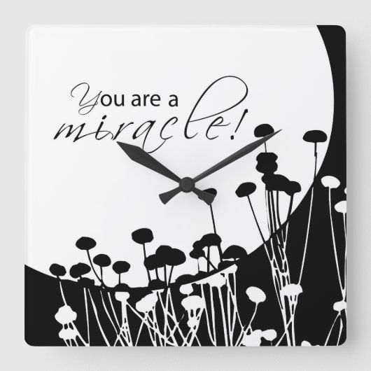 Recovery Miracle、白黒 スクエア壁時計 (正面)