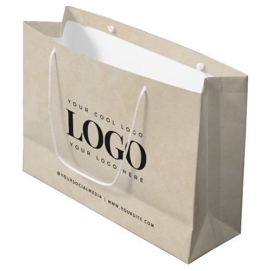 Rectangle Business Logo Beigeプロモーションカスタム ラージペーパーバッグ (正面アングル)