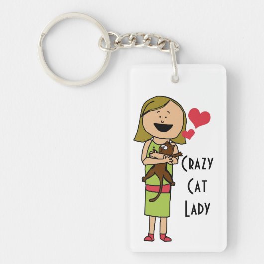 Rectangle Keychain熱狂するな猫の女性(独身の味方される) キーホルダー (正面)