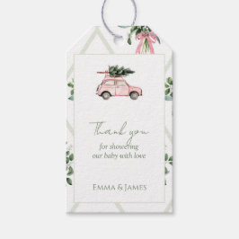 Rectangle Pink Car Watercolor Christmas Gift Tag ギフトタグ