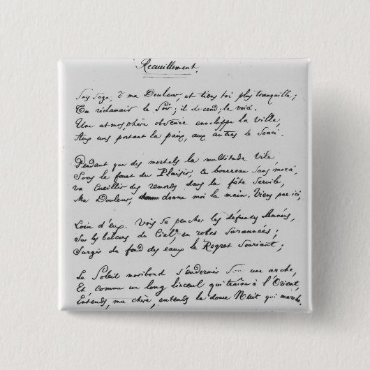 Recueillement',によって署名されるソネット1861年 缶バッジ (正面)