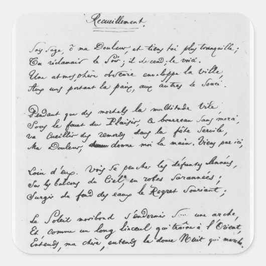 Recueillement', signed sonnet, 1861 スクエアシール (正面)
