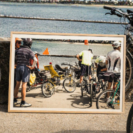 Recumbent Bicycles and Cyclists by Waterfront ポスター