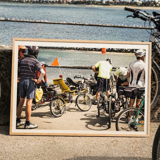 Recumbent Bicycles and Cyclists by Waterfront ポスター