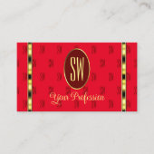 RedとBurgundyのモノグラム文字パターン（の模様が）ある付き 名刺 (正面)