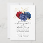 RedとNavy Blueの水色フローラシャワー（郵便） 招待状 (正面)