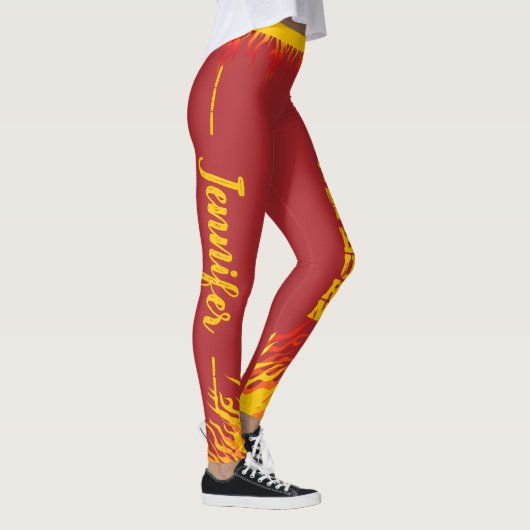REDのやる気を起こさせる名前YELLOWスクリプトを持つFlames レギンス (右)