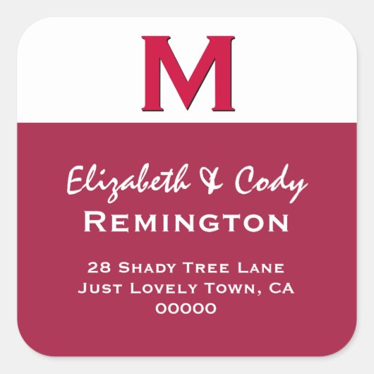 REDシンプルモノグラムMまたは任意のイニシャルV10 スクエアシール (正面)