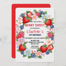 REDストロベリー1st誕生日パーティー 子供へ 招待状