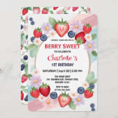 REDストロベリー1st誕生日パーティー 招待状 (正面/裏面)
