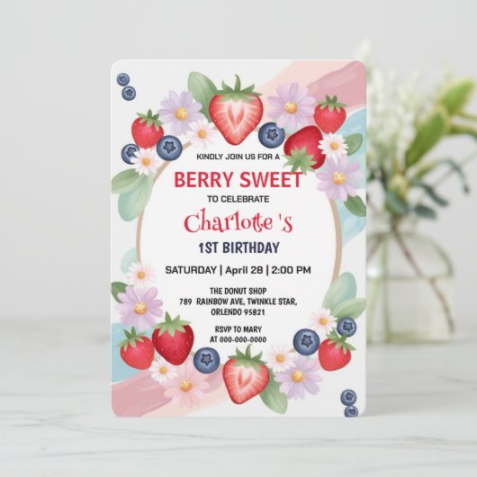 REDストロベリー1st誕生日パーティー 招待状 (スタンド正面)