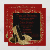 REdブラックハイヒールウーマンバースデーパーティー 招待状 (正面/裏面)